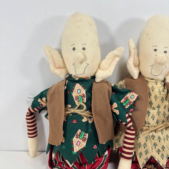 Vintage 3 Handmade Cloth Christmas Elf Dolls Shelf Sitter Rustic Holiday Decor - Picture 2 of 11